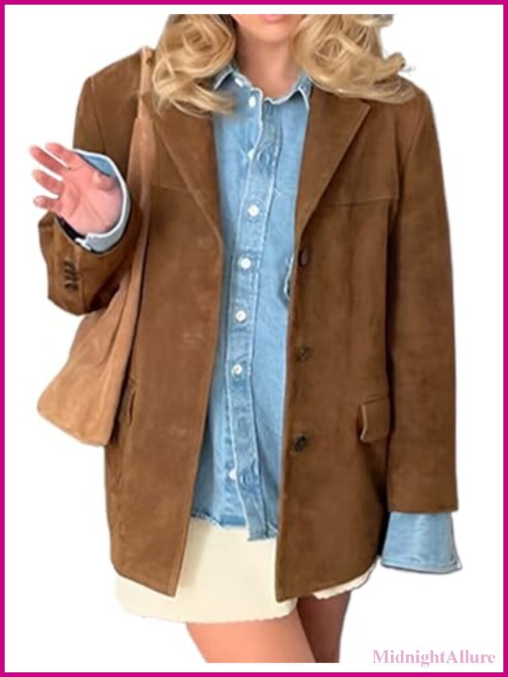 Oversized Faux Leather Blazer Jacket Notch Collar Long Sleeve Women's Coat